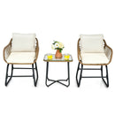 3-Piece Patio Bistro Set with 2 Rattan Chairs and Square Glass Coffee Table-White by DirectDeals