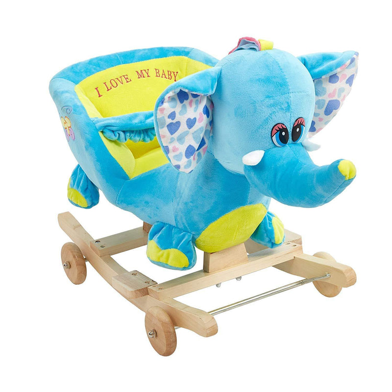 Rocking Horse Elephant Rocker Chair Animal Ride On Toys with Seat Belt and Music for Boys Girls, Blue Elephant