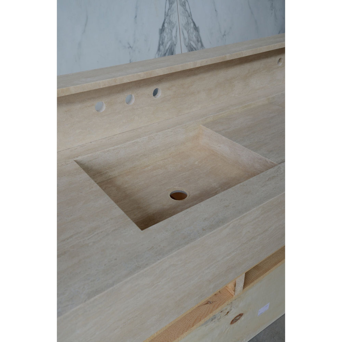 Travertine Double Sink - Handcrafted Custom Artisanal Stone Resort Luxury Bath, photo 20 of 21