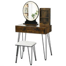 Vanity Table Set with Lighted Mirror and Cushion Stool-Brown by LJGDeals