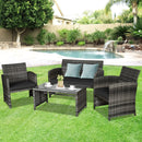 4 Pieces Patio Rattan Furniture Set with Glass Table and Loveseat-Gray by LJGDeals