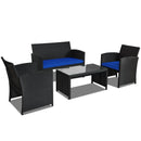 4 Pieces Rattan Patio Furniture Set with Weather Resistant Cushions and Tempered Glass Tabletop by LJGDeals