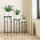 3 Pieces Metal Plant Stand Set with Crystal Floral Accents Round-Black by LJGDeals