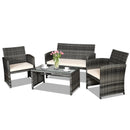 4 Pieces Patio Rattan Furniture Set with Glass Table and Loveseat-Gray by LJGDeals