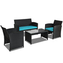 4 Pieces Rattan Patio Furniture Set with Weather Resistant Cushions and Tempered Glass Tabletop by LJGDeals