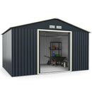 11 x 8 Feet Metal Storage Shed for Garden and Tools with 2 Lockable Sliding Doors-Gray by LJGDeals