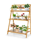 3-Tier Bamboo Foldable Plant Stand with Display Shelf Rack-Natural by LJGDeals