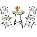 3 Pieces Patio Bistro Mosaic Design Set with Folding Chairs and Round Table by LJGDeals