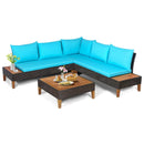 4 Pieces Patio Cushioned Rattan Furniture Set with Wooden Side Table by LJGDeals
