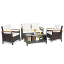 4 Pieces Patio Rattan Furniture Set with Cushioned Sofa and Storage Table by LJGDeals