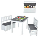 4 Pieces Kids Wooden Activity Table and Chairs Set with Storage Bench and Study Desk by LJGDeals