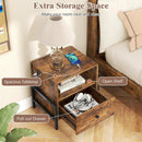 Nightstand with Charging Station and Drawer Sofa Side Table-Rustic Brown by LJGDeals