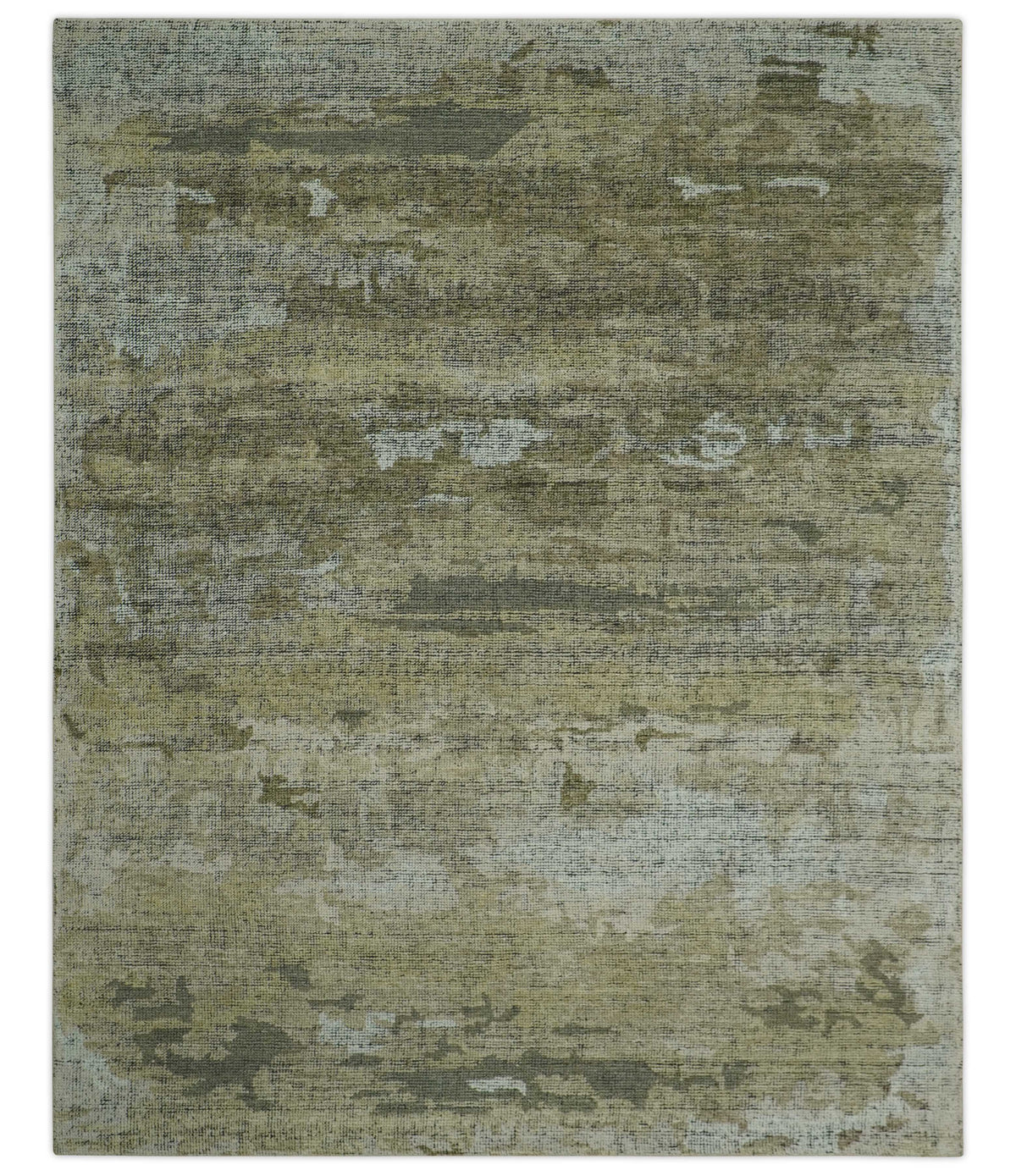 Brown and Silver Abstract Hand Knotted Custom Wool Area Rug - Contemporary Design