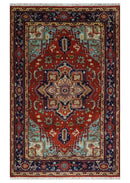 Hand knotted Brown, Aqua and Blue Traditional Heriz Serapi wool area rug by The Rug Decor