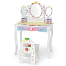 Kids Vanity Princess Makeup Dressing Table Chair Set with Tri-fold Mirror by LJGDeals