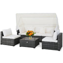 6 Pieces Patio Rattan Furniture Set with Retractable Canopy by DirectDeals