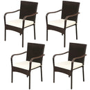 Set of 4 Patio Rattan Stackable Dining Chair with Cushioned Armrest for Garden by LJGDeals