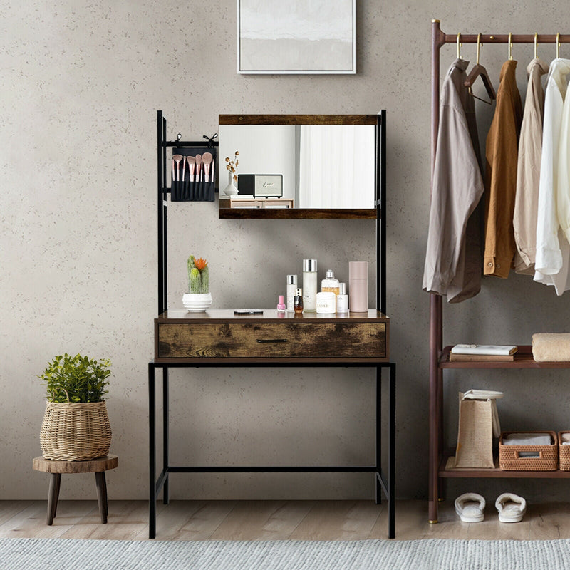 Industrial Vanity Table with 3-Height Adjustable Mirror Bag-Brown, photo 2 of 8