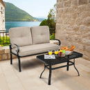 2 Pieces Patio Loveseat Bench Table Furniture Set with Cushioned Chair-Blue by LJGDeals
