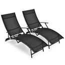 2 Pieces Patio Folding Stackable Lounge Chair Chaise with Armrest-Black by LJGDeals
