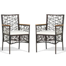 2 Pieces PE Wicker Patio Bistro Dining Chairs with Acacia Wood Armrests and Cushions by DirectDeals