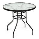32 Inch Patio Tempered Glass Steel Frame Round Table with Convenient Umbrella Hole by LJGDeals