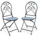 2 Pieces Patio Folding Mosaic Bistro Chairs with Blue Floral Pattern by LJGDeals