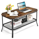 2-Tier Industrial Coffee Table with Open Mesh Storage Shelf for Living Room-Rustic Brown by LJGDeals
