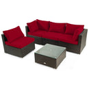 5 Pieces Cushioned Patio Rattan Furniture Set with Glass Table by LJGDeals
