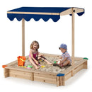 Kids Wooden Sandbox with Height Adjustable and Rotatable Canopy Outdoor Playset by LJGDeals