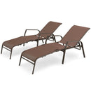 2 Pieces Patio Folding Chaise Lounge Chair Set with Adjustable Back-Brown by LJGDeals