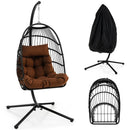 Patio Hanging Egg Chair with Stand Waterproof Cover and Folding Basket-Brown by LJGDeals