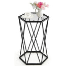 Hexagonal Accent End Table with Tempered Glass Top and Metal Frame by LJGDeals