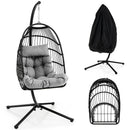 Patio Hanging Egg Chair with Stand Waterproof Cover and Folding Basket-Gray by LJGDeals