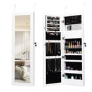 Lockable Wall Door Mounted Mirror Jewelry Cabinet w/LED Lights-Brown by DirectDeals