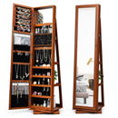 360° Rotatable 2-in-1 Lockable Jewelry Cabinet with Full-Length Mirror-Brown