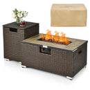 32 x 20 Inch Propane Rattan Fire Pit Table Set with Side Table Tank and Cover by LJGDeals