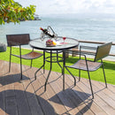 32 Inch Patio Tempered Glass Steel Frame Round Table with Convenient Umbrella Hole by LJGDeals
