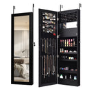 Lockable Wall Door Mounted Mirror Jewelry Cabinet w/LED Lights-Brown by DirectDeals