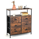 2-Tier Storage Chest with Wooden Top and 6 Fabric Drawers-Rustic Brown by LJGDeals