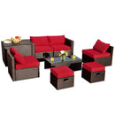 8 Pieces Patio Space-Saving Rattan Furniture Set with Storage Box and Waterproof Cover-Gray by LJGDeals