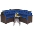 4 Pieces Patio Rattan Furniture Set Cushioned Sofa Glass Table by LJGDeals
