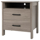 Modern Wood Grain Nightstand with Cable Hole and Open Compartment by LJGDeals