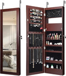 Lockable Wall Door Mounted Mirror Jewelry Cabinet w/LED Lights by LJGDeals