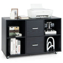 2 Drawer Wood Mobile File Cabinet with 4 Open Compartments-Black by DirectDeals