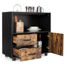 Kitchen Storage Buffet Sideboard with Wine Rack and Glass Holder-Black by LJGDeals