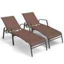 2 Pieces Patio Folding Chaise Lounge Chair Set with Adjustable Back-Brown by LJGDeals