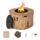 40 Inch Round Propane Gas Fire Pit Table Wood-Like Surface with Laval Rock PVC Cover by LJGDeals