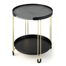 2-Tier Round Side Table with Removable Tray and Metal Frame for Small Space-Golden by LJGDeals
