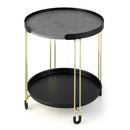 2-Tier Round Side Table with Removable Tray and Metal Frame for Small Space-Golden by DirectDeals